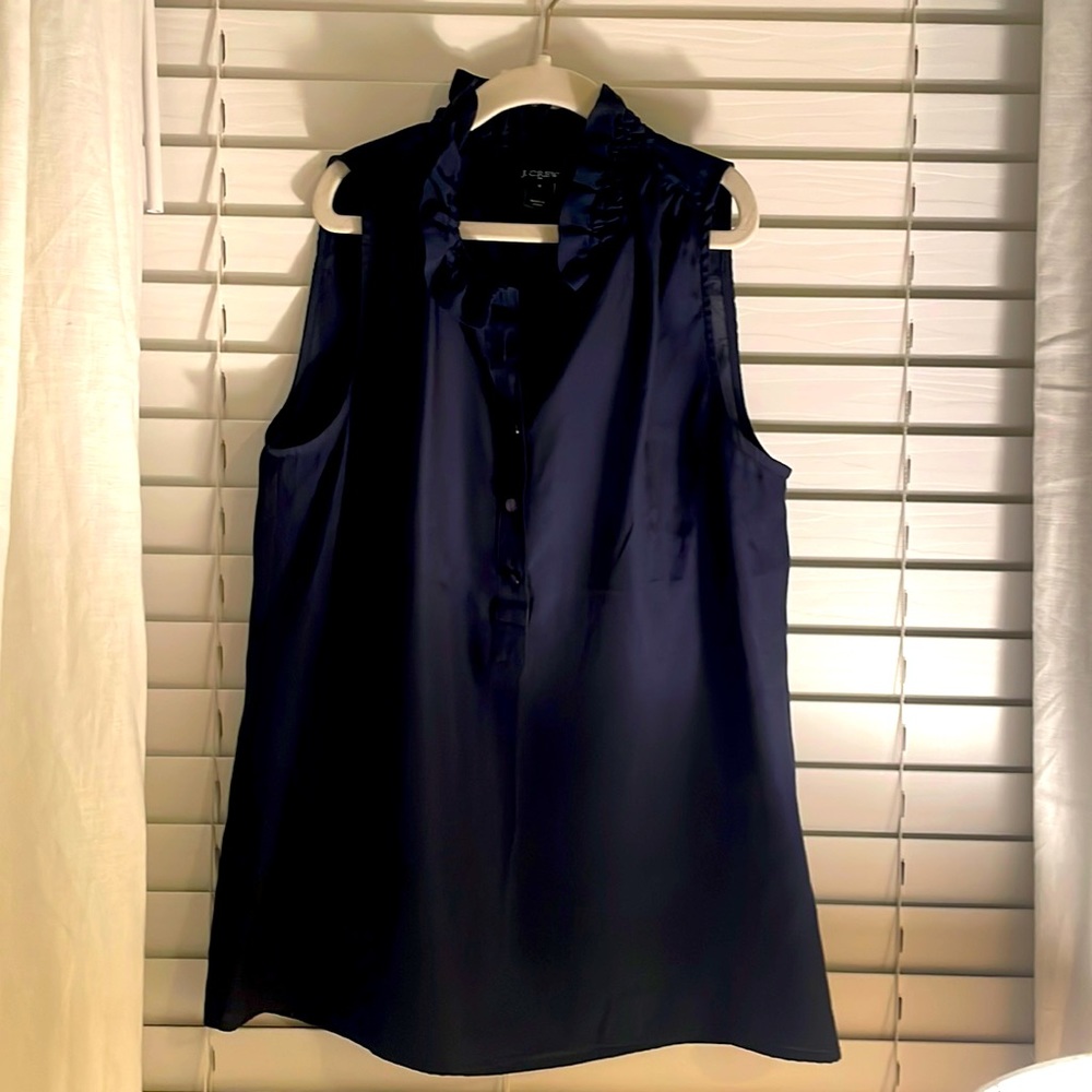 J Crew Factory ruffle neck top size 2 navy